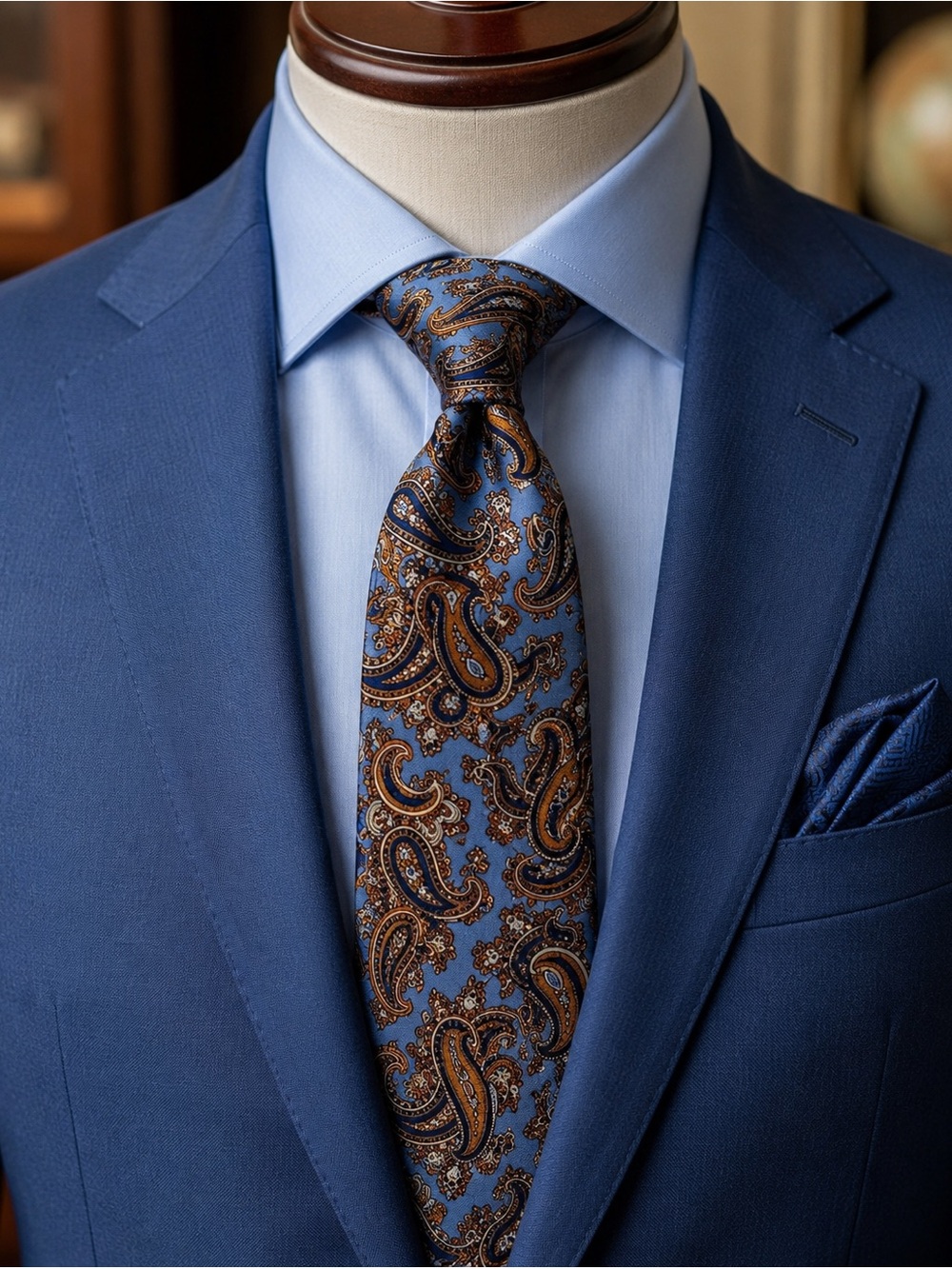 Cremieux Blue Paisley Tie - Luxury Men’s Necktie, Gold and Navy Pattern